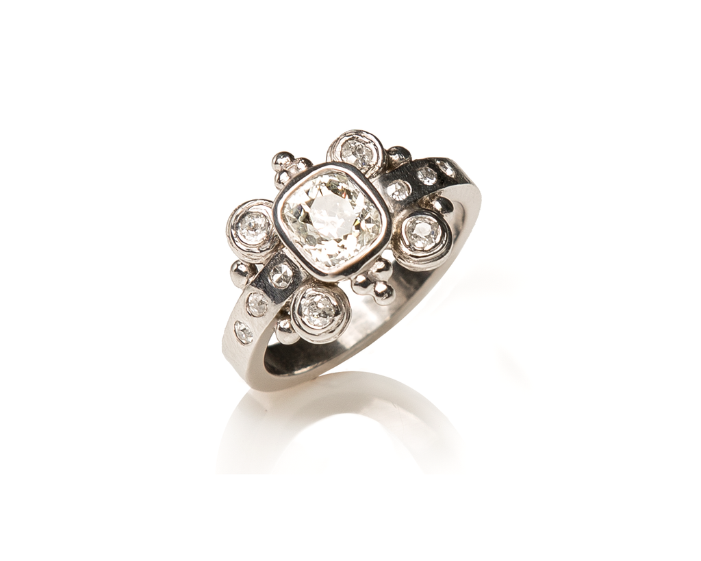 Bespoke Tales: Baroque Inspired Ring with Georgian Cushion Cut White Diamond