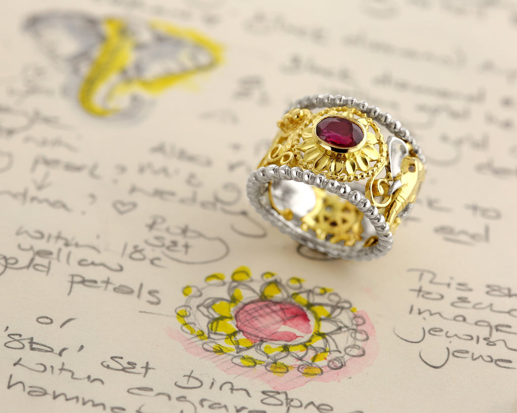 Bespoke Tales: A Symbolic Story Ring with a Spectacular Ruby